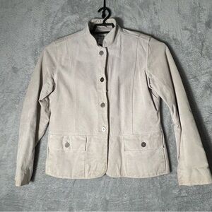 Chicos Leather Jacket‎ Womens 1 Medium Beige Suede Classy Button Up Pockets READ